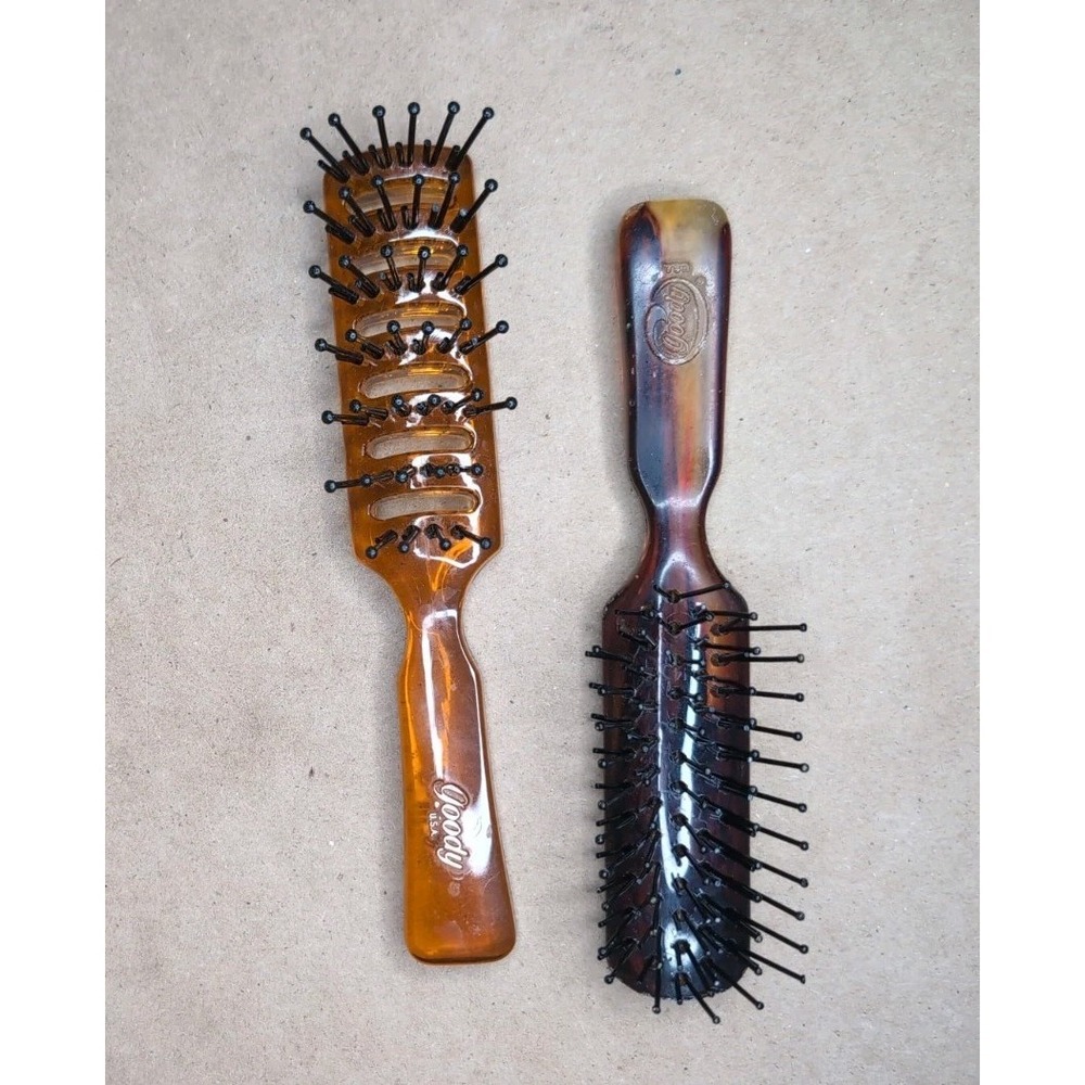 Lot of 2 Vintage GOODY Acrylic Detangle Vented Blow Dry Style Hair Brush USA